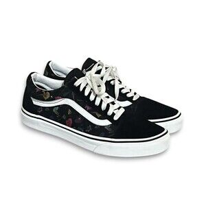 VANS Old Skool Black Suede Moody Floral Canvas Casual Skate Sneakers W8.5 M7